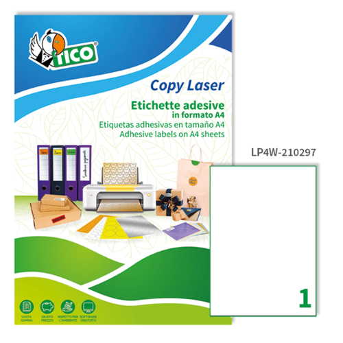 TICO COPY LASER PREMIUM CONF 100 ETICHETTE ADESIVE SENZA MARGINI 210X297 mm BIANCO OPCACO